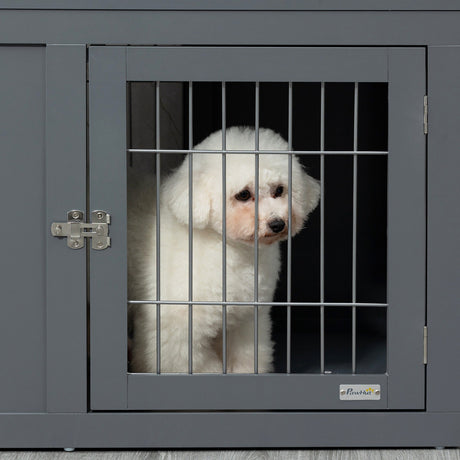 Dual-Function Grey Dog Crate & End Table for Small/Medium Dogs, PawHut,