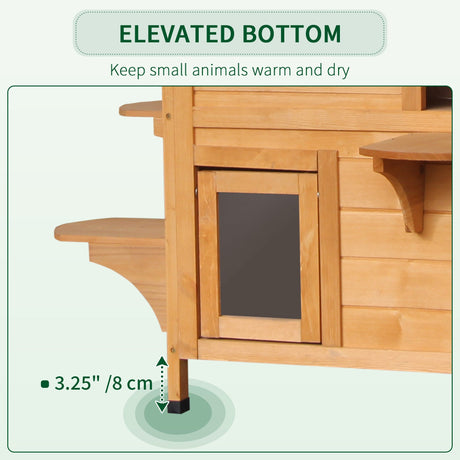 Dual-Level Wooden Cat House, Outdoor-Ready with Asphalt Roof, PawHut, Natural