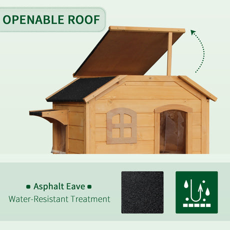 Dual-Level Wooden Cat House, Outdoor-Ready with Asphalt Roof, PawHut, Natural