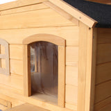 Dual-Level Wooden Cat House, Outdoor-Ready with Asphalt Roof, PawHut, Natural