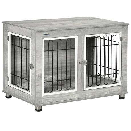 Dual-Use Dog Crate & End Table with Cushion - Medium/Large Dogs | Two Colours, PawHut, Grey