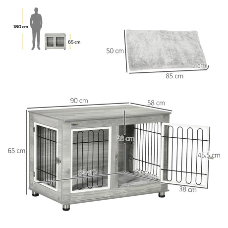 Dual-Use Dog Crate & End Table with Cushion - Medium/Large Dogs | Two Colours, PawHut, Grey