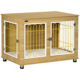 Dual-Use Dog Crate & End Table with Cushion - Medium/Large Dogs | Two Colours, PawHut, Oak Tone