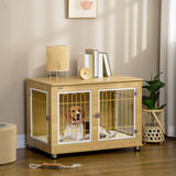 Dual-Use Dog Crate & End Table with Cushion - Medium/Large Dogs | Two Colours, PawHut, Oak Tone