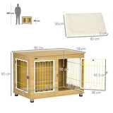 Dual-Use Dog Crate & End Table with Cushion - Medium/Large Dogs | Two Colours, PawHut, Oak Tone