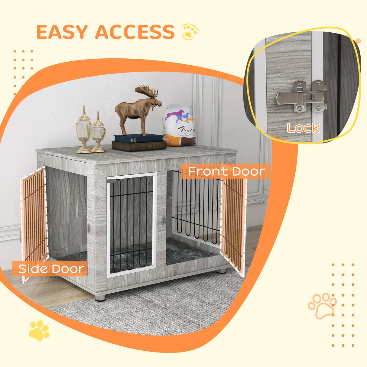 Dual-Use Large Dog Crate with Cushion - Grey, 106x74x81.5cm, PawHut,