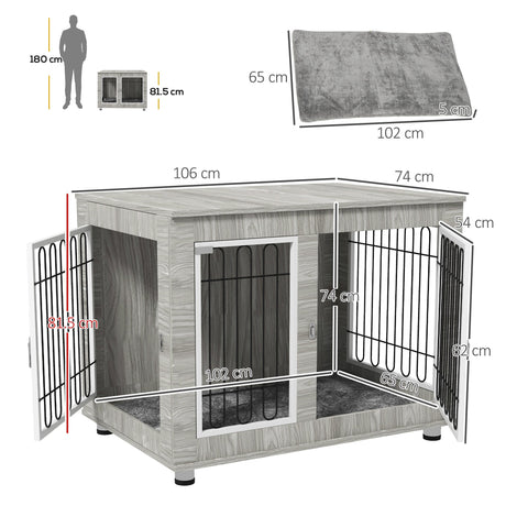 Dual-Use Large Dog Crate with Cushion - Grey, 106x74x81.5cm, PawHut,