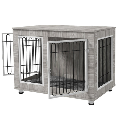 Dual-Use Large Dog Crate with Cushion - Grey, 106x74x81.5cm, PawHut,