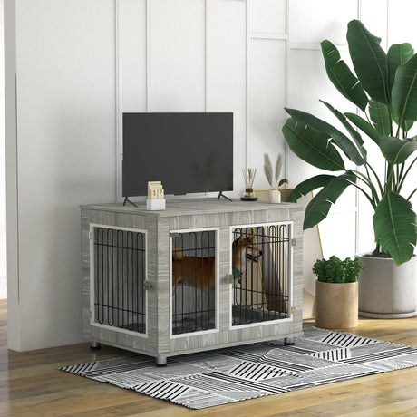 Dual-Use Large Dog Crate with Cushion - Grey, 106x74x81.5cm, PawHut,