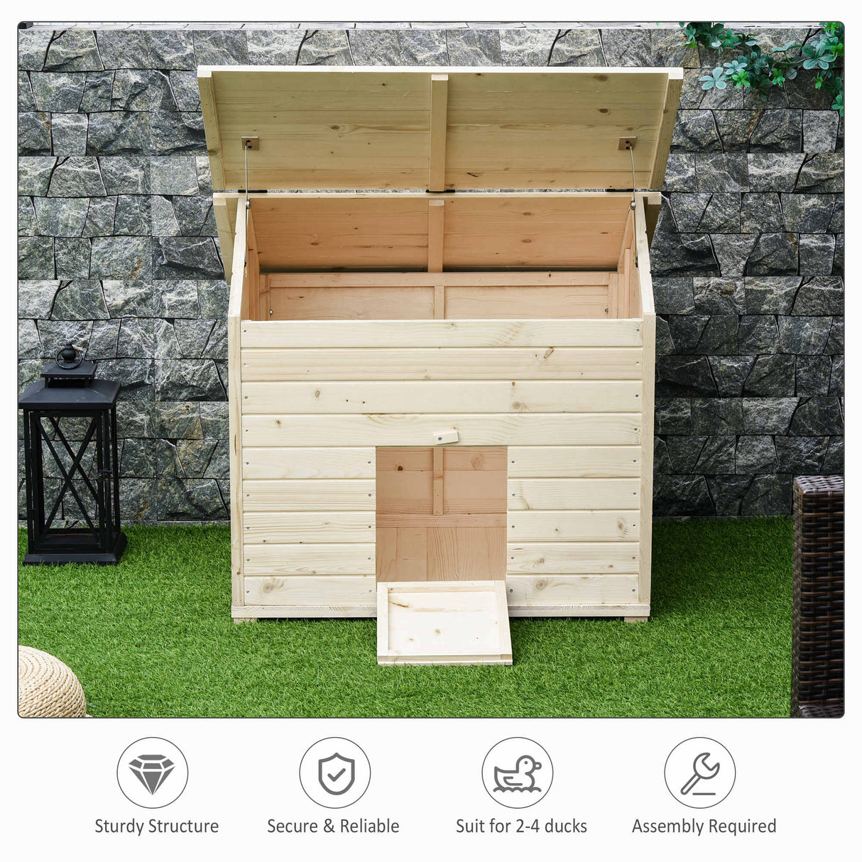 Durable Wooden Duck House for Small Flock | Easy-Access Roof, PawHut,