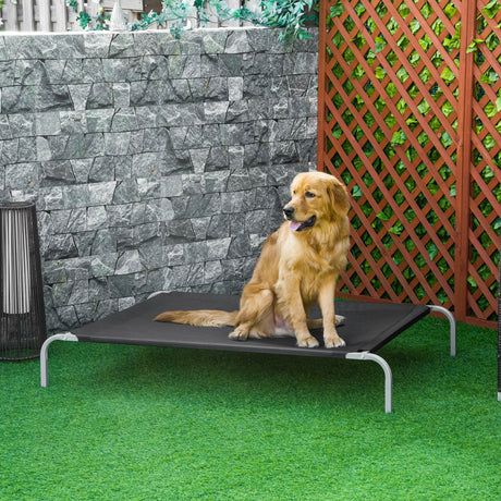 Elevated Pet Bed Cooling for Large Sized Dogs with Non-slip Pads Steel Frame Breathable Mesh Fabric, 130 x 90 x 20 cm, PawHut,