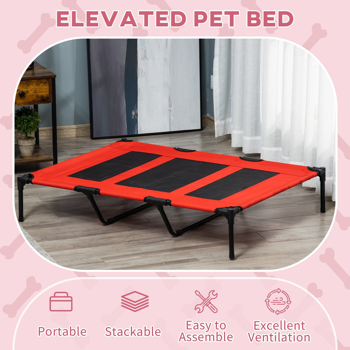 Elevated Pet Bed Portable Camping Raised Dog Bed w/ Metal Frame and (X-Large), PawHut,