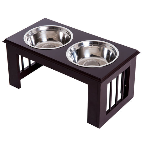 Elevated Stainless Steel Pet Feeder 25H cm, PawHut, Brown