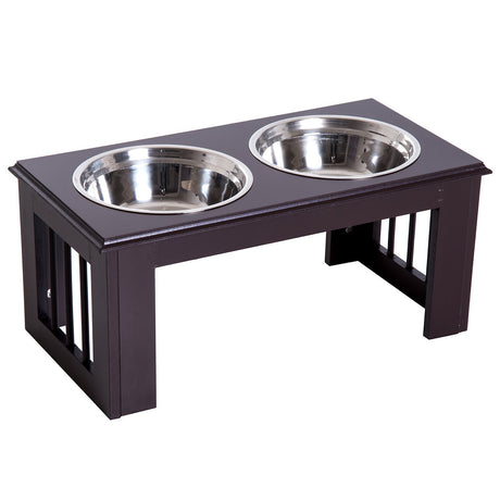 Elevated Stainless Steel Pet Feeder 25H cm, PawHut, Brown