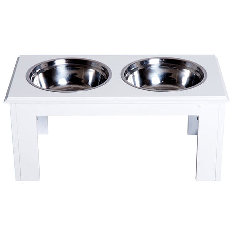 Elevated Stainless Steel Pet Feeder 25H cm, PawHut, White