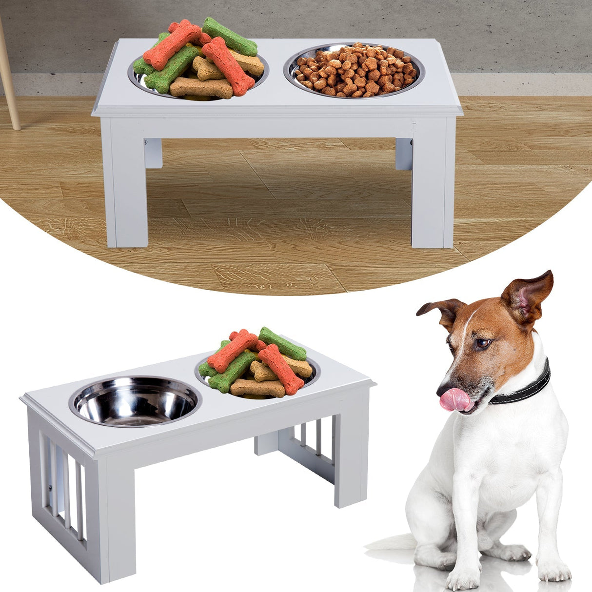 Elevated Stainless Steel Pet Feeder 25H cm, PawHut, White