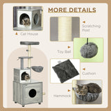 Enclosed Cat Litter Box & Play Area with Scratching Post, PawHut,