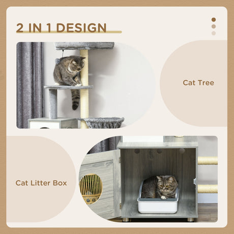 Enclosed Cat Litter Box & Play Area with Scratching Post, PawHut,