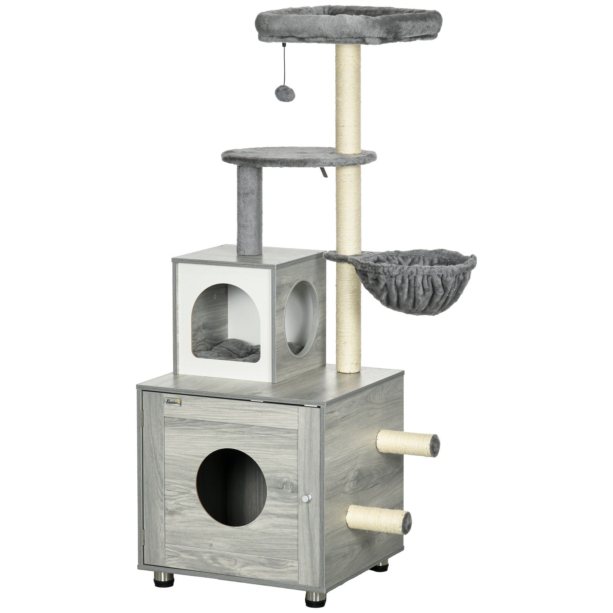 Enclosed Cat Litter Box & Play Area with Scratching Post, PawHut,