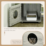 Enclosed Cat Litter Box & Play Area with Scratching Post, PawHut,