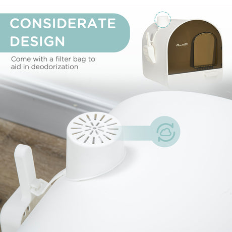 Enclosed Cat Litter Box with Filter, Scoop, and Tray - Ideal for Small Cats, PawHut, White