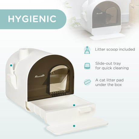 Enclosed Cat Litter Box with Filter, Scoop, and Tray - Ideal for Small Cats, PawHut, White