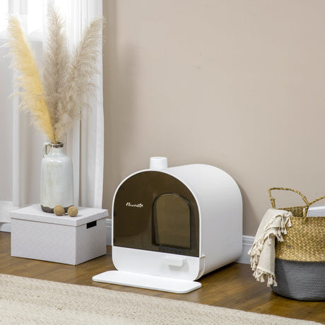 Enclosed Cat Litter Box with Filter, Scoop, and Tray - Ideal for Small Cats, PawHut, White