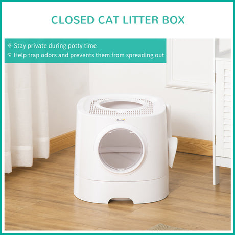 Enclosed Cat Litter Box with Scoop, Dual-Entry, Compact, PawHut,