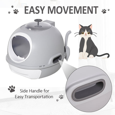 Enclosed Cat Toilet Box with Scoop, Skylight - Easy Clean, PawHut, Grey