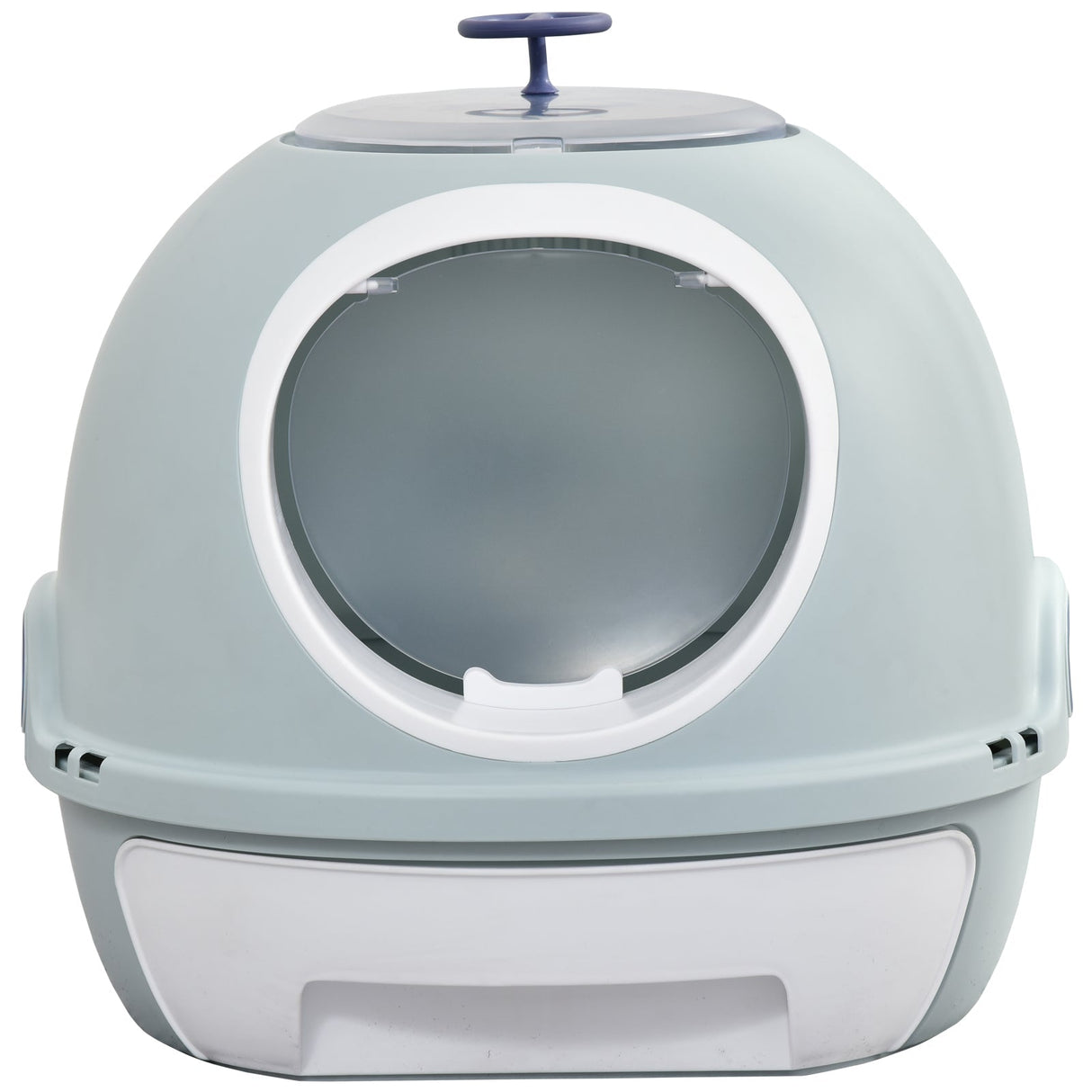 Enclosed Cat Toilet Box with Scoop, Skylight - Easy Clean, PawHut, Tile Blue