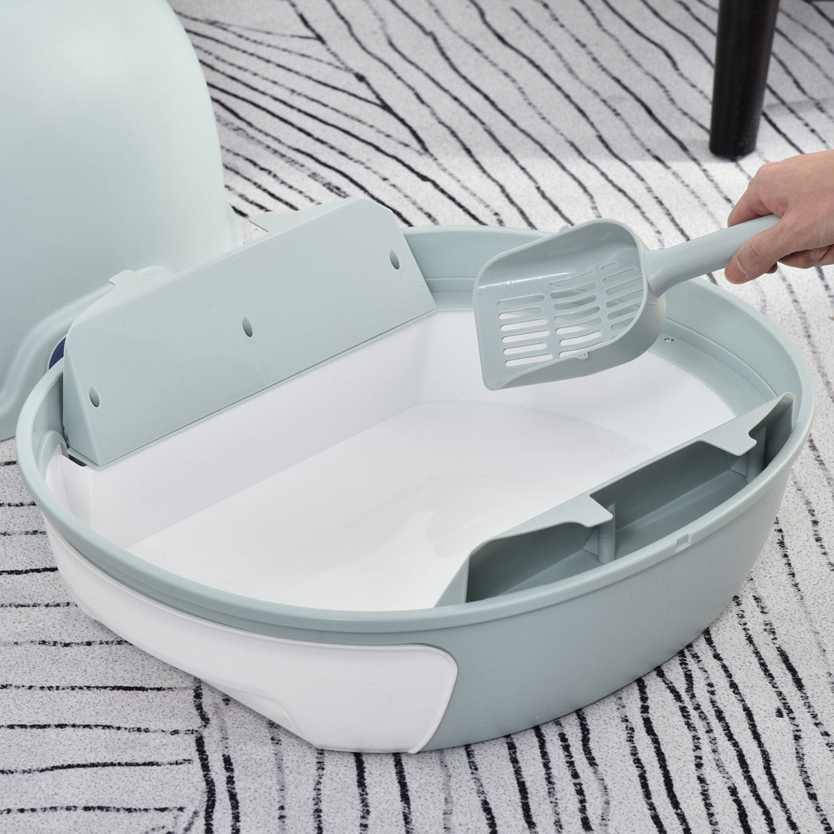 Enclosed Cat Toilet Box with Scoop, Skylight - Easy Clean, PawHut, Tile Blue