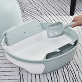 Enclosed Cat Toilet Box with Scoop, Skylight - Easy Clean, PawHut, Tile Blue