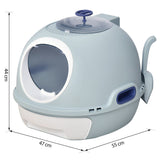 Enclosed Cat Toilet Box with Scoop, Skylight - Easy Clean, PawHut, Tile Blue