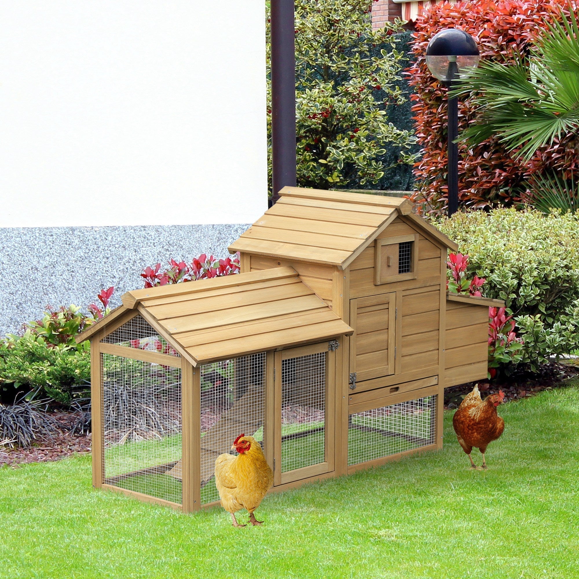 Enclosed Small Wooden Chicken Coop with Nesting Box, PawHut, Natural