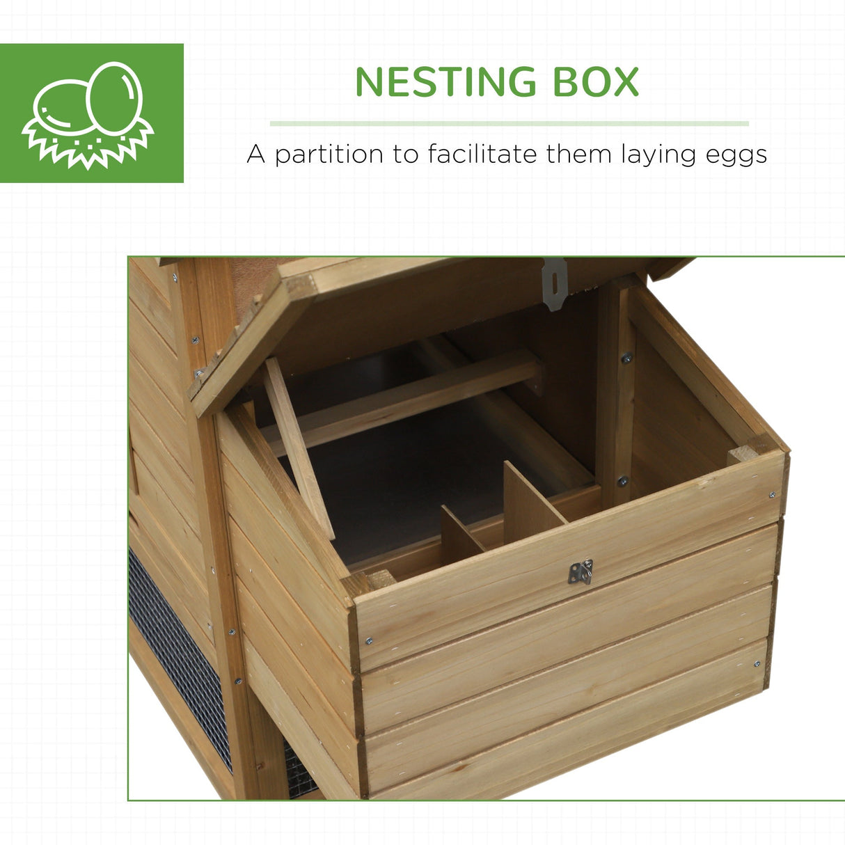 Enclosed Small Wooden Chicken Coop with Nesting Box, PawHut, Natural