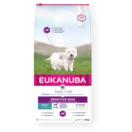 Eukanuba Daily Care Sensitive Skin Adult All Breeds Dry Dog Food, Eukanuba, 12 kg