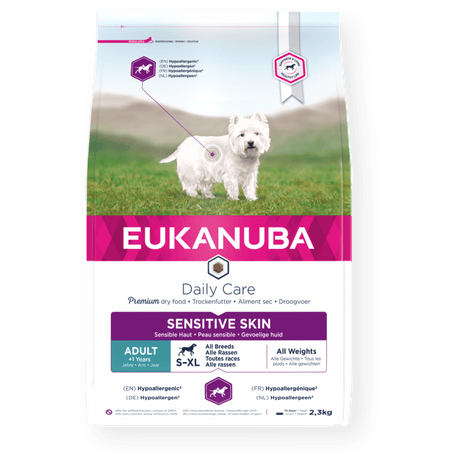 Eukanuba Daily Care Sensitive Skin Adult All Breeds Dry Dog Food, Eukanuba, 3x2.3kg