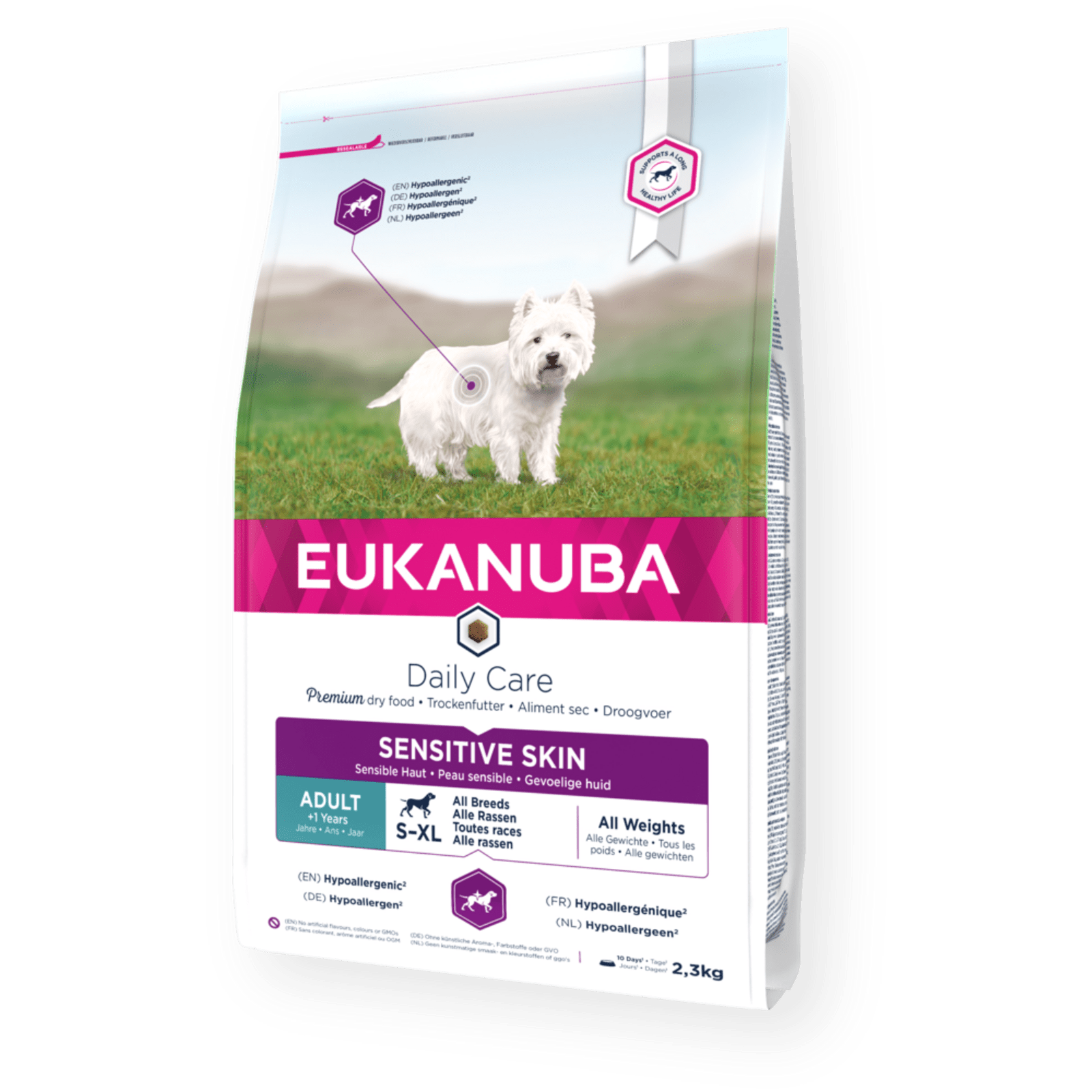 Eukanuba Daily Care Sensitive Skin Adult All Breeds Dry Dog Food, Eukanuba, 3x2.3kg