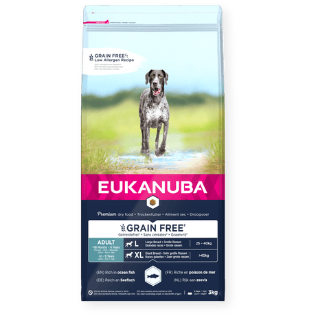 Eukanuba Grain Free Adult Large Breed Ocean Fish Dry Dog Food, Eukanuba, 3x3kg