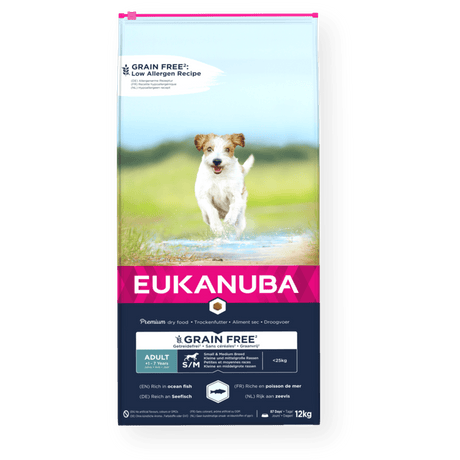 Eukanuba Grain Free Adult Small/Medium Breed Ocean Fish Dry Dog Food, Eukanuba, 12 kg