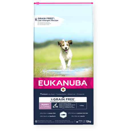 Eukanuba Grain Free Puppy Small/Medium Breed Ocean Fish Dry Dog Food, Eukanuba, 12 kg