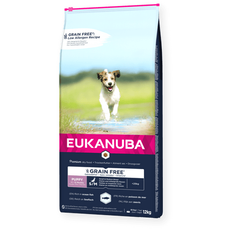 Eukanuba Grain Free Puppy Small/Medium Breed Ocean Fish Dry Dog Food, Eukanuba, 12 kg