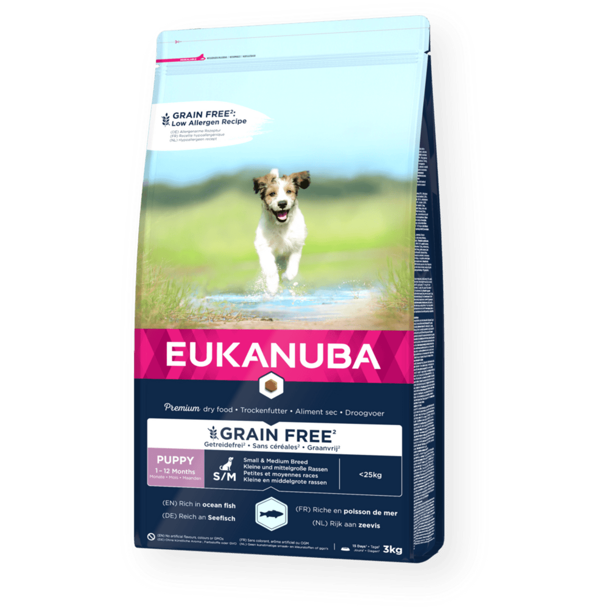 Eukanuba Grain Free Puppy Small/Medium Breed Ocean Fish Dry Dog Food, Eukanuba, 3X3kg