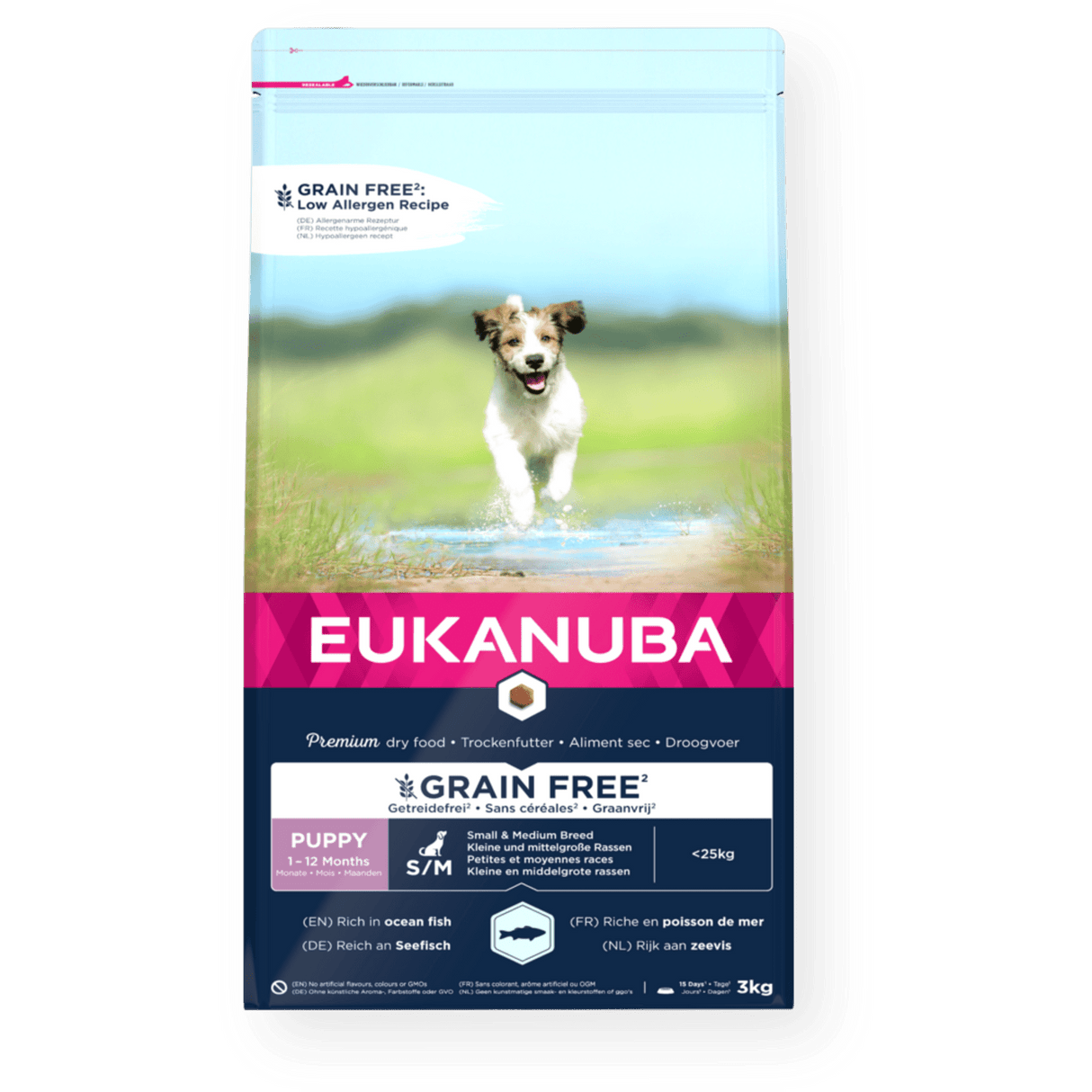 Eukanuba Grain Free Puppy Small/Medium Breed Ocean Fish Dry Dog Food, Eukanuba, 3X3kg