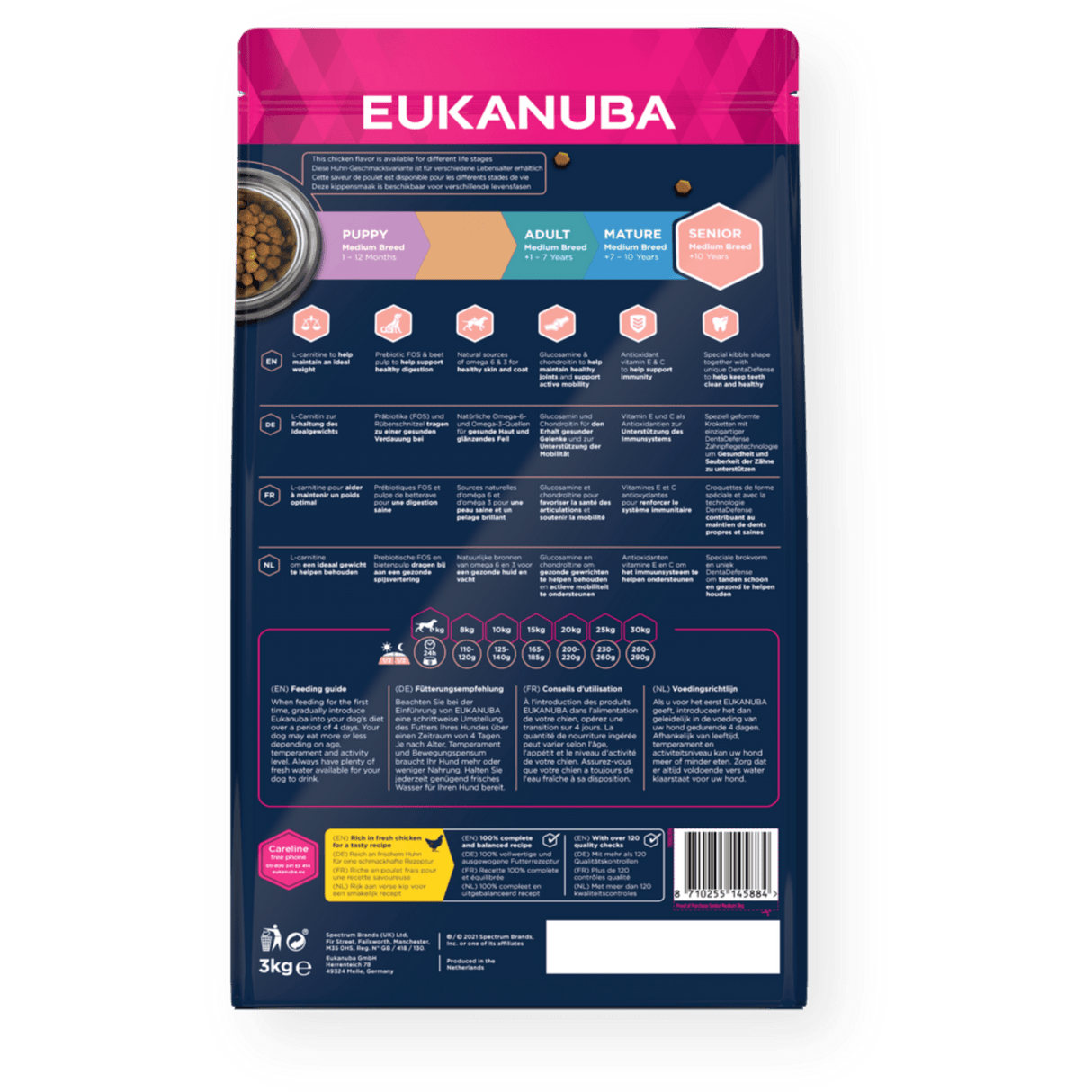 Eukanuba Senior Medium Breed Fresh Chicken Dry Dog Food, Eukanuba, 3x3kg