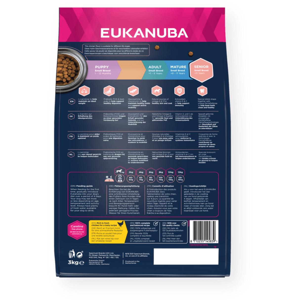 Eukanuba Senior Small Breed Fresh Chicken Dry Dog Food, Eukanuba, 3x3kg