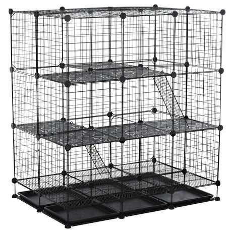 Expandable DIY 3-Tier Steel Animal Playpen Cage, PawHut,