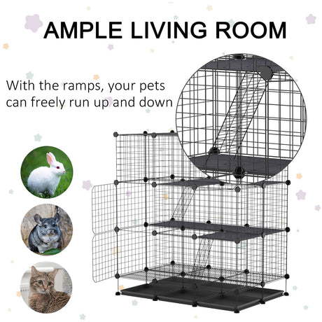 Expandable DIY 3-Tier Steel Animal Playpen Cage, PawHut,