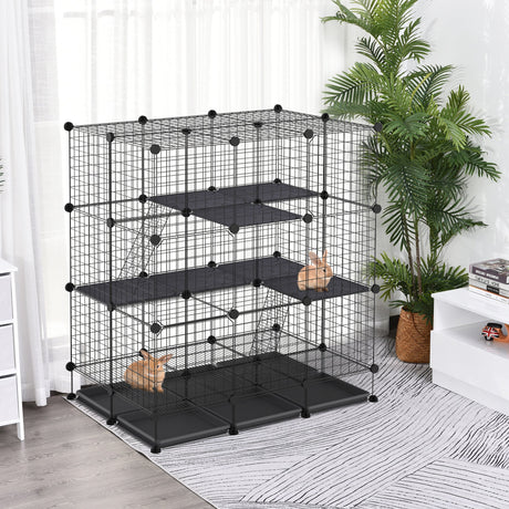 Expandable DIY 3-Tier Steel Animal Playpen Cage, PawHut,