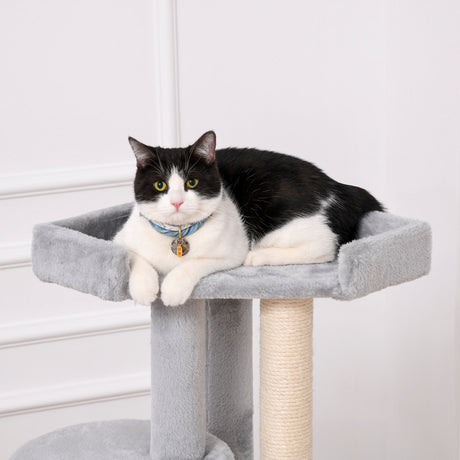 Φ55 x 150H cm Cat Tree Multi-level Kitten Tower w/ Scratching Post Condo Plush Perches Grey, PawHut,